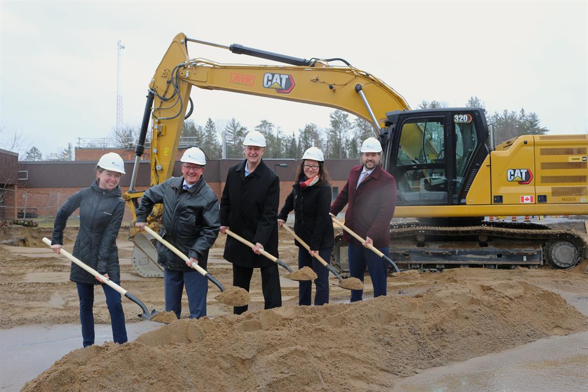 Pictured here on April 3, 2024 breaking ground for the new Primary Care Building at Deep River and District Health  are Dr. Caitlin Armer - Lead Physician, North Renfrew Family Health Team, David Cox – Deep River and District Health (DRDH) Board Chair, John Yakabuski - MPP for Renfrew-Nipissing-Pembroke, Janna Hotson – DRDH President  and CEO, and William Willard – DRDH Executive Vice President and CFO. 